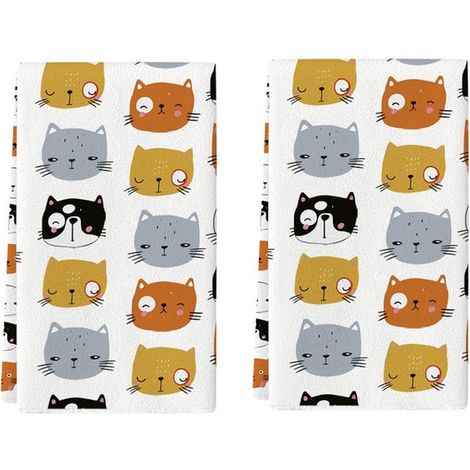Paños de cocina adorables con estampado de gato de dibujos animados,2 piezas,40 x 60 cm,Aptos para cocinar,hornear y lavar platos (1/5)