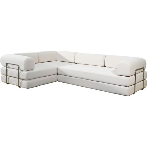BARRY - Canapé compressé convertible 5 places à mémoire de forme en velours côtelé beige