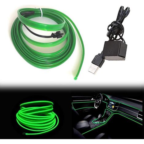 Bandeau lumineux LED EL USB vert 5M pour décoration intérieure de voiture (1/5)