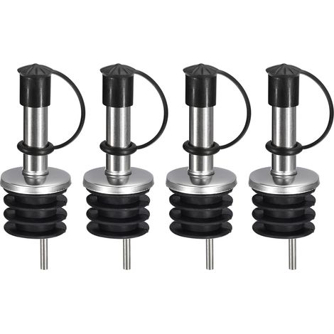 4 bouchons à vin en acier inoxydable – Bec verseur à huile d'olive avec couvercle anti-poussière, noir-AquaForge (1/5)