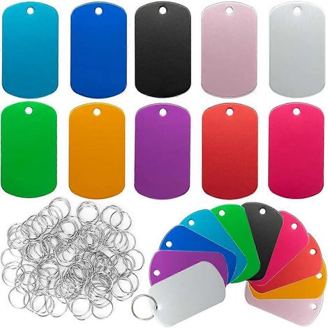 Lot de 50 étiquettes vierges en aluminium à graver, avec trou de suspension, pour l'identification des animaux de compagnie, marquage double face. (1/4)