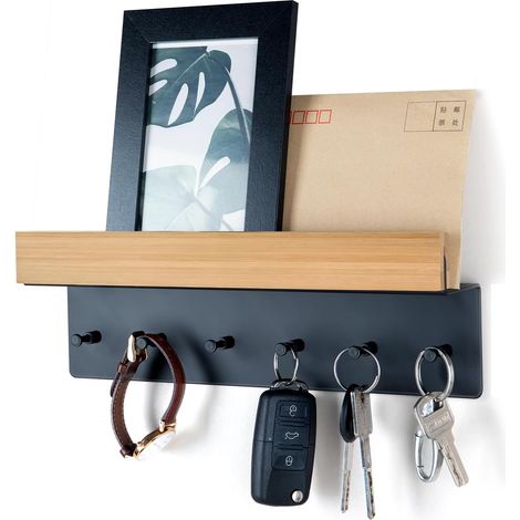 Wooden Key Ring with Shelf, Key Ring, Key Rack with 6 Hooks (1/5)