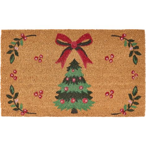 Felpudo de fibra de coco antideslizante 45 x 75 cm dorso de PVC motivo navideño decoración de temporada multicolor Brivano (1/5)