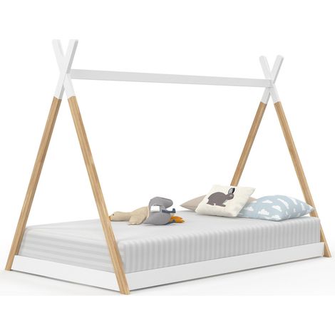 Tipi Kinderbett 90 x 190 CM COME mit Lattenrost aus Holz und Weiß (1/5)