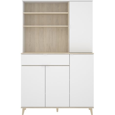 Küchenschrank 120x40x189 cm mattweiß und Eiche natur mit vier Türen und einer Schublade - Gubbio (1/5)