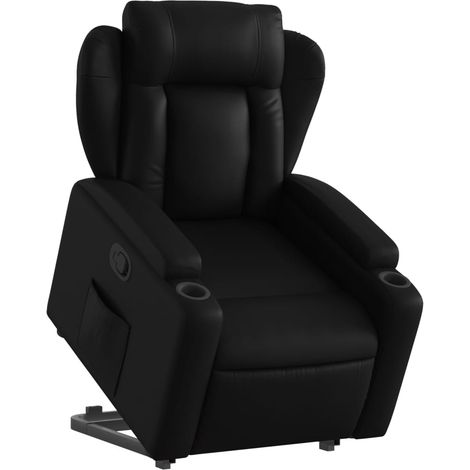 Poltrona relax TV rivestimento confortevole funzione sollevamento elettrico in PVC nero DEC028088