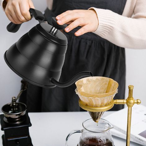 1-Liter-Kaffeekanne aus Edelstahl 304 für den Haushalt, schwarz (1/5)