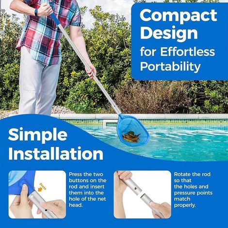 Piscine avec Manche Telescopique 187cm, Epuisette Piscine Maille Extra Fine avec Brosse Piscine, Kit de Piscine Nettoyage, avec brosse de piscine et chiffon de nettoyage, pour Piscines (1/2)