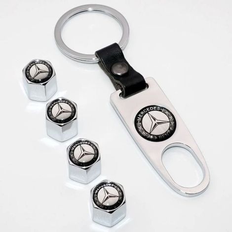 Bouchon de valve avec logo Mercedes et porte-clés argenté - Taille unique