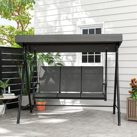 Balançoire Hollywood, 3 personnes, pare-soleil réglable, jusqu'à 240 kg, gris foncé, 200 x 133 x 176 cm (1/5)