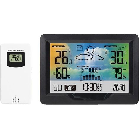 Station météo sans fil pour intérieur et extérieur, thermomètre numérique, moniteur d'humidité, station de prévision avec horloge atomique, calendrier et rétroéclairage réglable pour la maison (1/5)