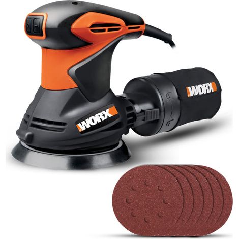 WORX Exzenterschleifer 300W 125mm WX 652.1 Staubabsaugung und Staubsaugerbeutel, Klettverschluss-System, ergonomisches Design, kompakt und leicht