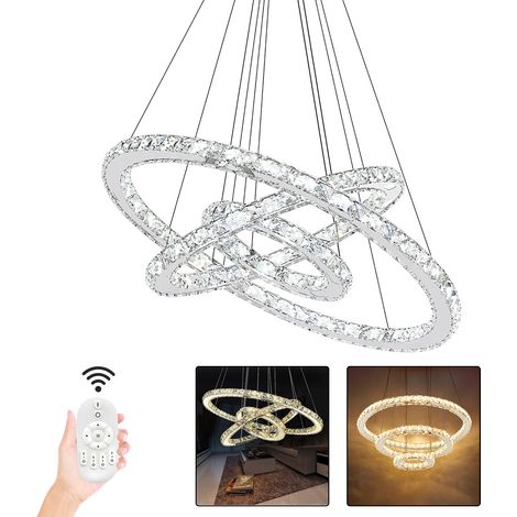 Hengmei – Suspension LED 96W dimmable en cristal – Acier inoxydable – Hauteur réglable 100-1500mm – Éclairage blanc froid/chaud – Angle 120° (1/5)