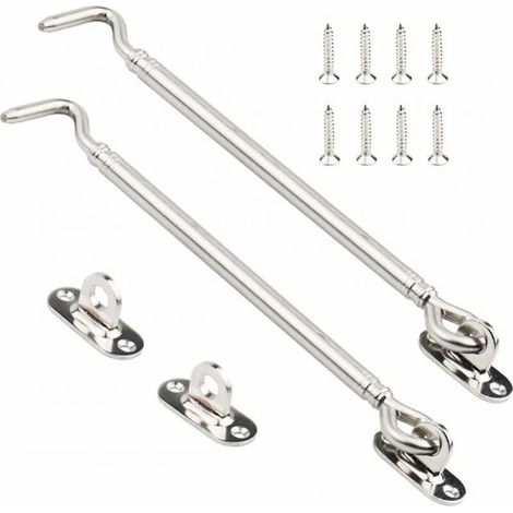 Pack de 2 ganchos de cabina de acero inoxidable, pestillo robusto para puerta de valla o cancela, pasador de puerta abatible, soporte silencioso para ventanas con tornillos, 205 mm (1/5)