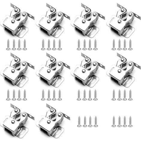 Lot de 10 Loquets à Double Rouleau, Loqueteaux de Meuble, Fermeture Porte Placard, Loqueteaux de Porte Placard pour Armoire, Cuisine, Placard, Porte D'armoire et Loquets avec Vis, Argenté (1/5)