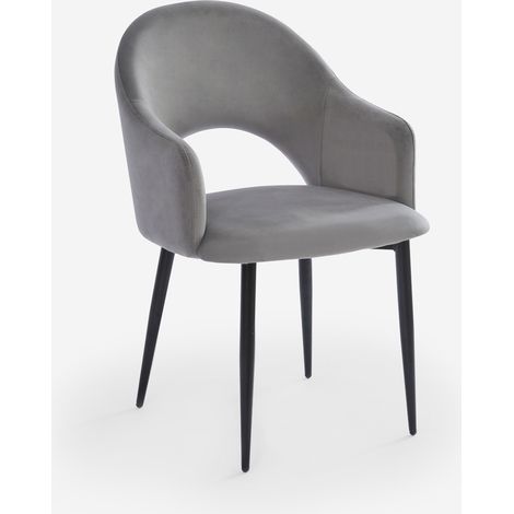 Sedia con braccioli moderna in velluto per sala da pranzo e cucina Rozan - Grigio
