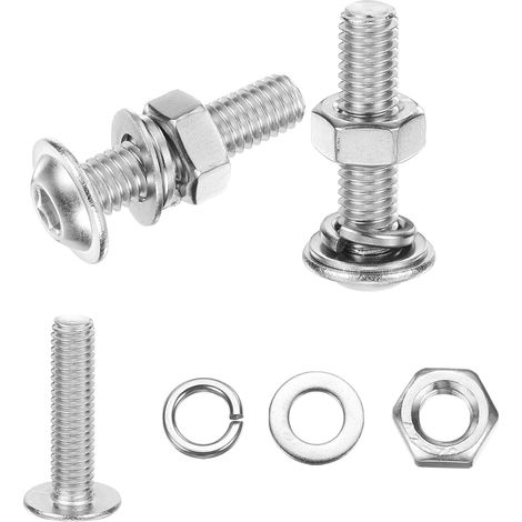 10Pcs M6 x 25mm Vis À Tête Hexagonale À Collet Bombé, Boulons À Entraînement Hexagonal En Acier Inoxydable 304 Avec Écrous, Rondelles Plates Et Grower, Ton Argenté (1/5)