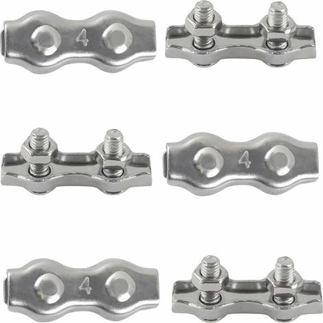 M4 Duplex Clips Serre-câbles en Acier Inoxydable 304 Pinces Duplex pour Filin pour Cordes à Linge en Câble Métallique Voiles de Soleil Suspendues Patio Fixe 6 pièces