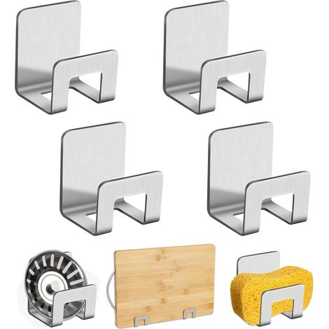 Lntyq Stücke Küchenspüle Schwammhalter, 304 Edelstahl Schwammhalter, Klebender Küchenspüle Schwammhalter Ohne Bohren, Spüle Schwamm Aufbewahrung (Silber)