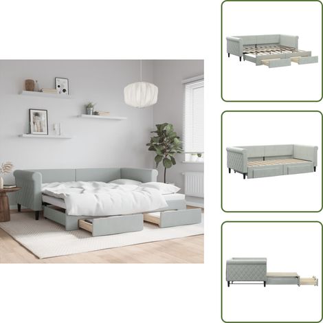 The Living Store Tagesbett Ausziehbar mit Schubladen Hellgrau 90x190 cm Samt - Schlafsofa (1/5)