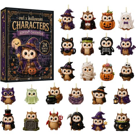 Halloween-Überraschungsbox – Acryl-Eulenornament – Hängende Dekoration für einen thematischen Countdown (1/5)