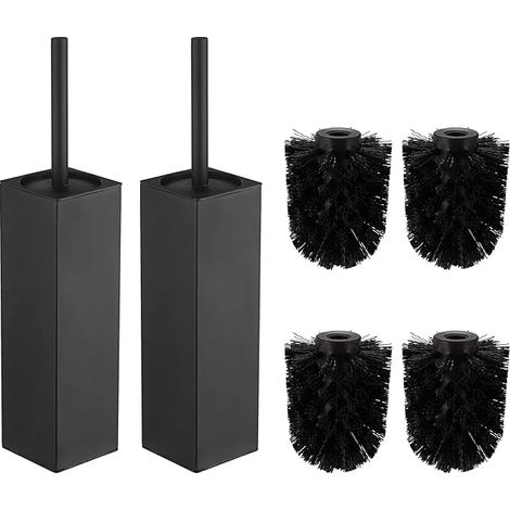 2 pièce(noir) Porte-brosse de toilette carré mural en acier inoxydable 304 avec 2 têtes de brosse (1/5)
