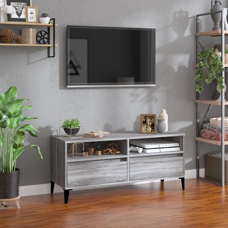 Meuble TV, Banc TV, Support pour Téléviseur, Meuble de Salon Sonoma gris 100x34,5x44,5 cm bois d'ingénierie YHJ13605 (1/5)