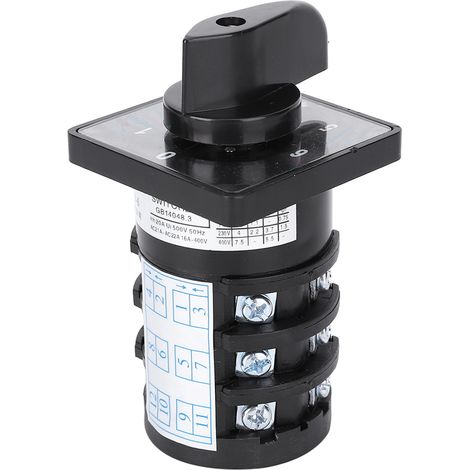 Commutateur de commande à came 500 V 20 A, 7 positions, 12 bornes, à verrouillage, 0-1-2-3-4-5-6 (1/5)