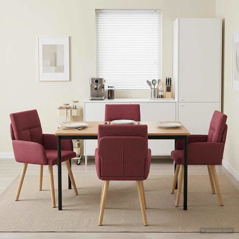 Lot de 4 chaises de salle à manger en tissu bordeaux avec accoudoirs 60 x 56 x 96 cm - PANGIVO (1/5)