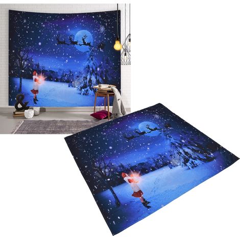 Tapisserie murale sur le thème de Noël, sapin de Noël, Père Noël, rennes, tapisserie décorative de style nordique pour chambre à coucher, 230 x 180 cm (1/5)