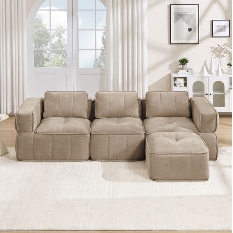 Sofá de esquina modular de 3 plazas con 1 puf, 271 x 162 x 67 cm, arena HAVRYA (1/5)