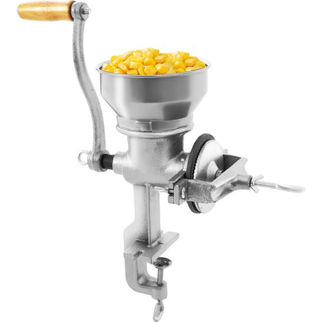 Moulin à céréales manuel en fonte – Finesse de mouture réglable – Broyeur à grains avec pince de table et trémie de 14cm – Capacité 0,5 kg – Pour maïs, blé, café, noix et légumineuses (1/5)