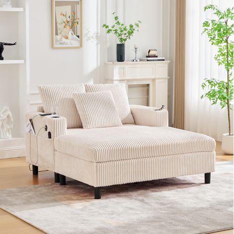 Relaxliege 142 x 128 x 85 cm mit LED, USB und Becherhalter, beige HAVRYA (1/5)