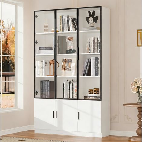 Hohe Vitrine 120 x 32 x 200 cm, 6 Türen, App-steuerbare LED, weiß OKMYHOME (1/5)