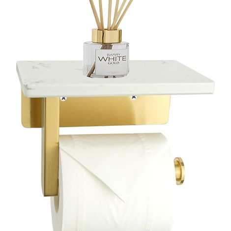 Porte-Papier Toilette avec Étagère, Acier Inoxydable Brossé, Montage Mural, Doré (1/4)