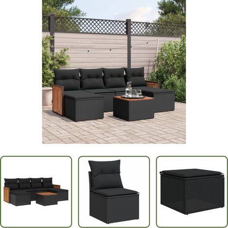 vidaXL Gartensessel - 7-tlg. Garten-Sofagarnitur mit Kissen Schwarz Poly Rattan (1/5)