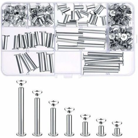80 Ensemble Chicago Vis Assortiment Kit 7 Différentes Tailles en Métal Vis à Tête Rond Post Chicago Vis Bouton pour DIY Reliure de décoration en Cuir (1/5)