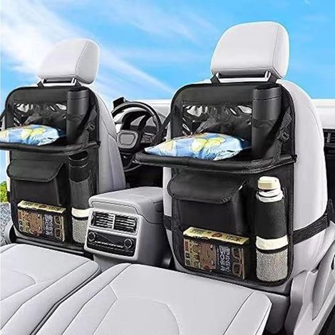 Organizador de asiento de coche de dos piezas con mesa plegable y red de almacenamiento. (1/5)