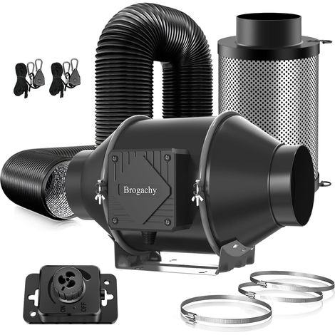 100mm Kit de ventilation 363 m³/h, Système de Ventilation 3000RPM avec régulateur de vitesse, filtre à charbon actif, tuyau d'échappement, système de ventilation Pour tente de culture. (1/5)
