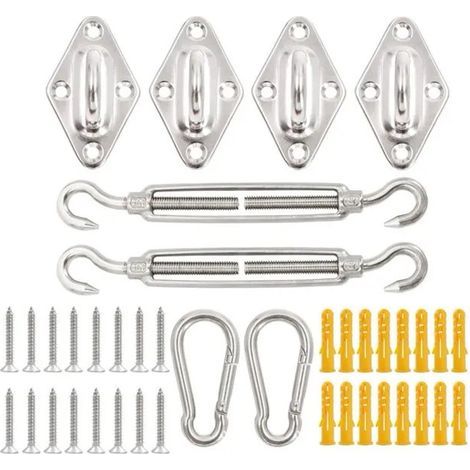 Zubehör-Kit für Sonnensegel – Montageset für Sonnensegel aus Edelstahl 304, 5 mm stark – zur Befestigung von rechteckigen und dreieckigen Sonnensegeln für Terrasse und Garten (1/4)