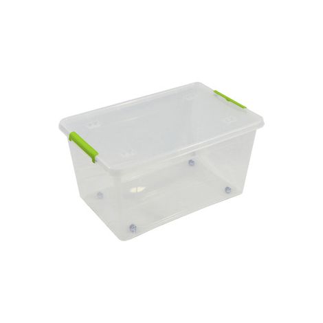 CAJA TRANPARENTE CON CUBIERTA, RUEDAS Y DE CIERRE POR ENGANCHE 585X390X H 300 MM