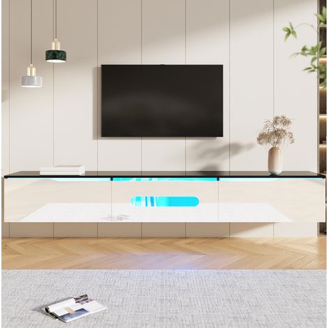 TV-Schrank 180x35x30 cm schwarz-weiß aus MDF und Spanplatte mit Hochglanzfront, LED-Beleuchtung und Wandmontage (1/5)