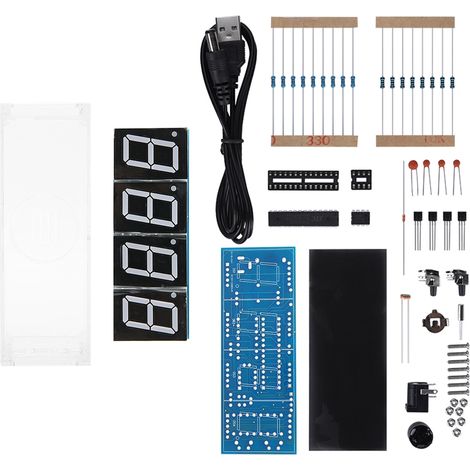 Kit Horloge Numérique LED 4 Chiffres - Affichage Heure Température Date - Boîtier Transparent ABS - Alimentation Piles CR1220 - Kit DIY Électronique (1/5)