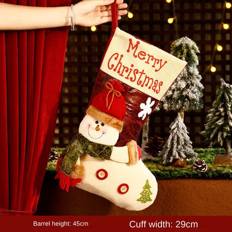 Grande chaussette de Noël bonhomme de neige, sac cadeau décoratif à suspendre, décoration festive pour sapin, cheminée, maison et fête (1/5)