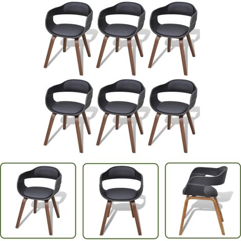 Chaises à manger, Chaises à dîner, Fauteuils de Relaxation lot de 6 noir bois courbé et similicuir BGT27235 (1/5)