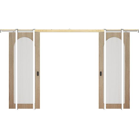 Porta scorrevole doppia con sistema a scomparsa in legno e MDF - arco in vetro temperato scanalato - 2 x H205 x L83 cm - ODEZA (1/4)