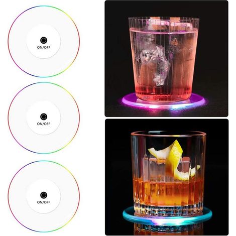 3 pièces Sous-verre LED Acrylique Cristal Fin pour Verre à Cocktail Bar Lumineux (1/5)
