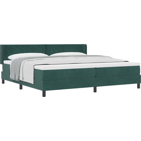 Maison Exclusive - Lit à ressorts avec tête de lit Vert foncé 200 x 200 cm Velours (1/5)