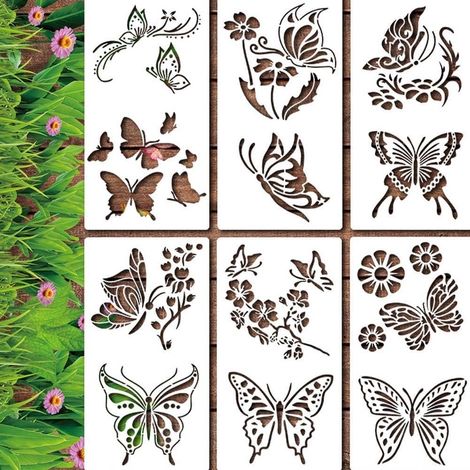 Pochoir Fleurs - Pochoir Peinture Grand Format pour Clôture Bois Mur Sol Mobilier - 6 Pièces (1/5)