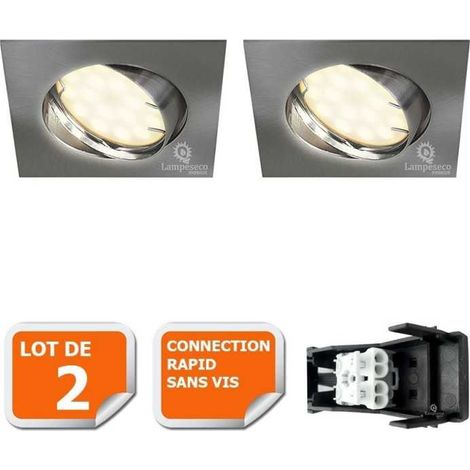 Lot de 2 spot encastrable orientable LED carré alu brossé GU10 230V eq. 50W blanc neutre (1/5)